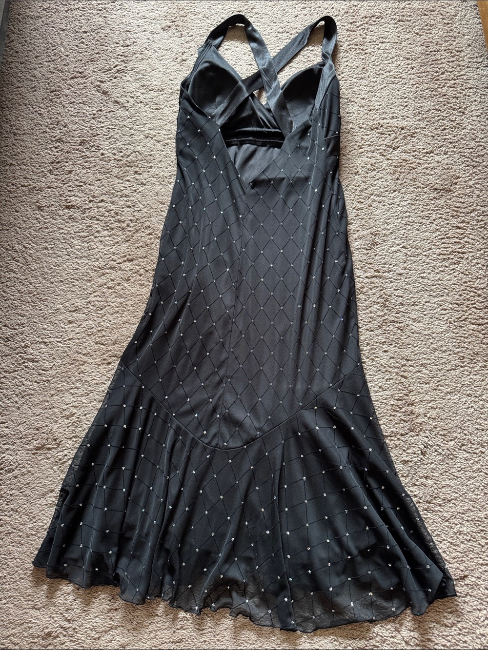 Dress Barn Black Babydoll Glitter Diamond Print Formal Midi Dress. Size 8 - Picture 6 of 11